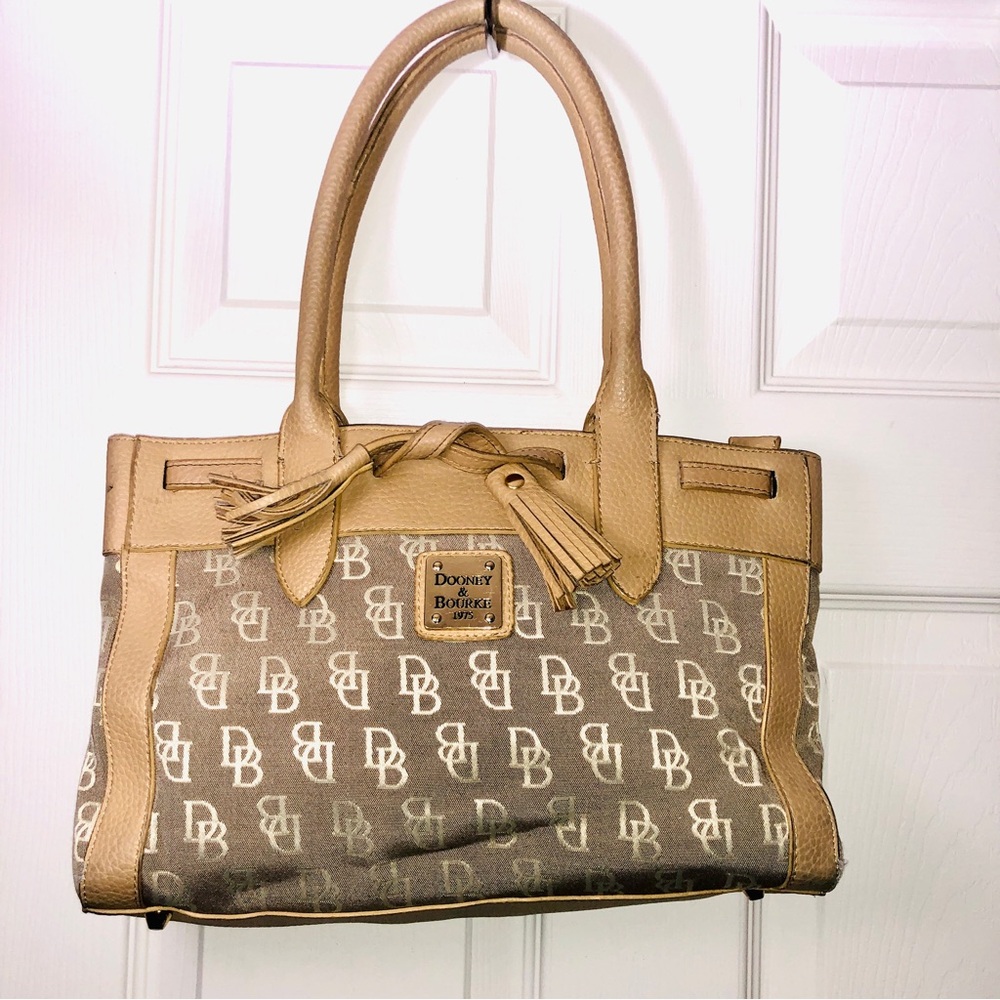 Dooney & Bourke Handbag Monogram Logo Tan Taupe Beige with Feet Designer Bag